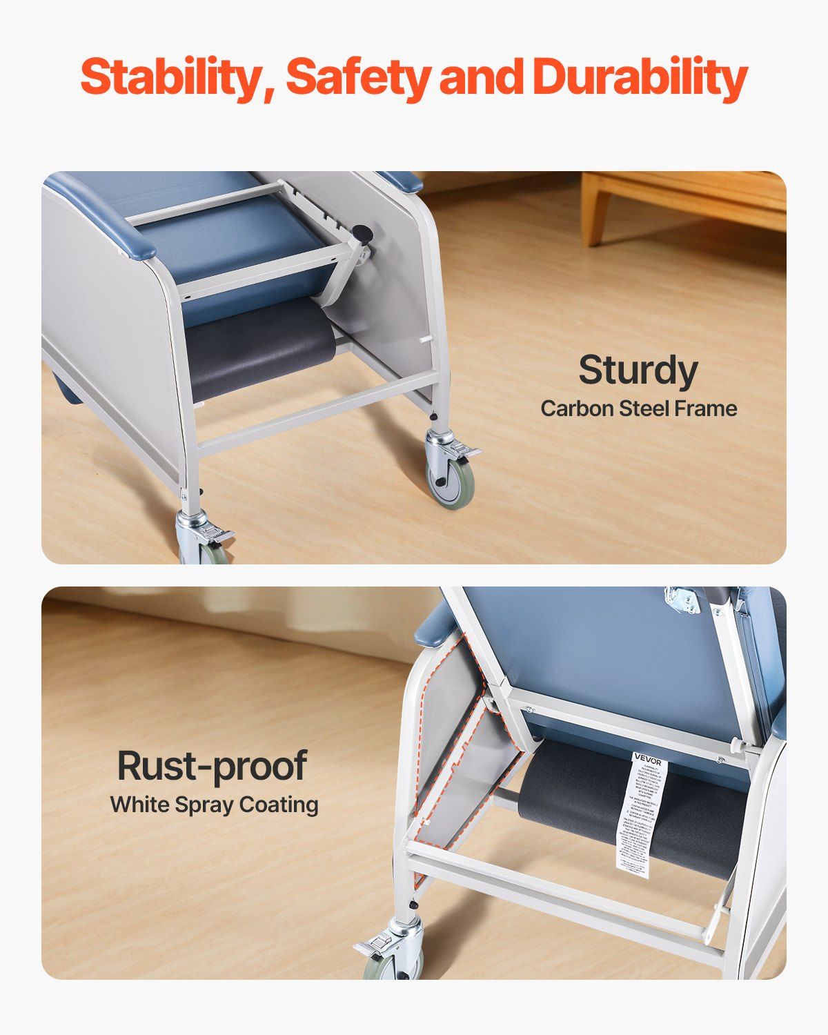 Geriatric Chair Recliner with Tray & 4 Wheels