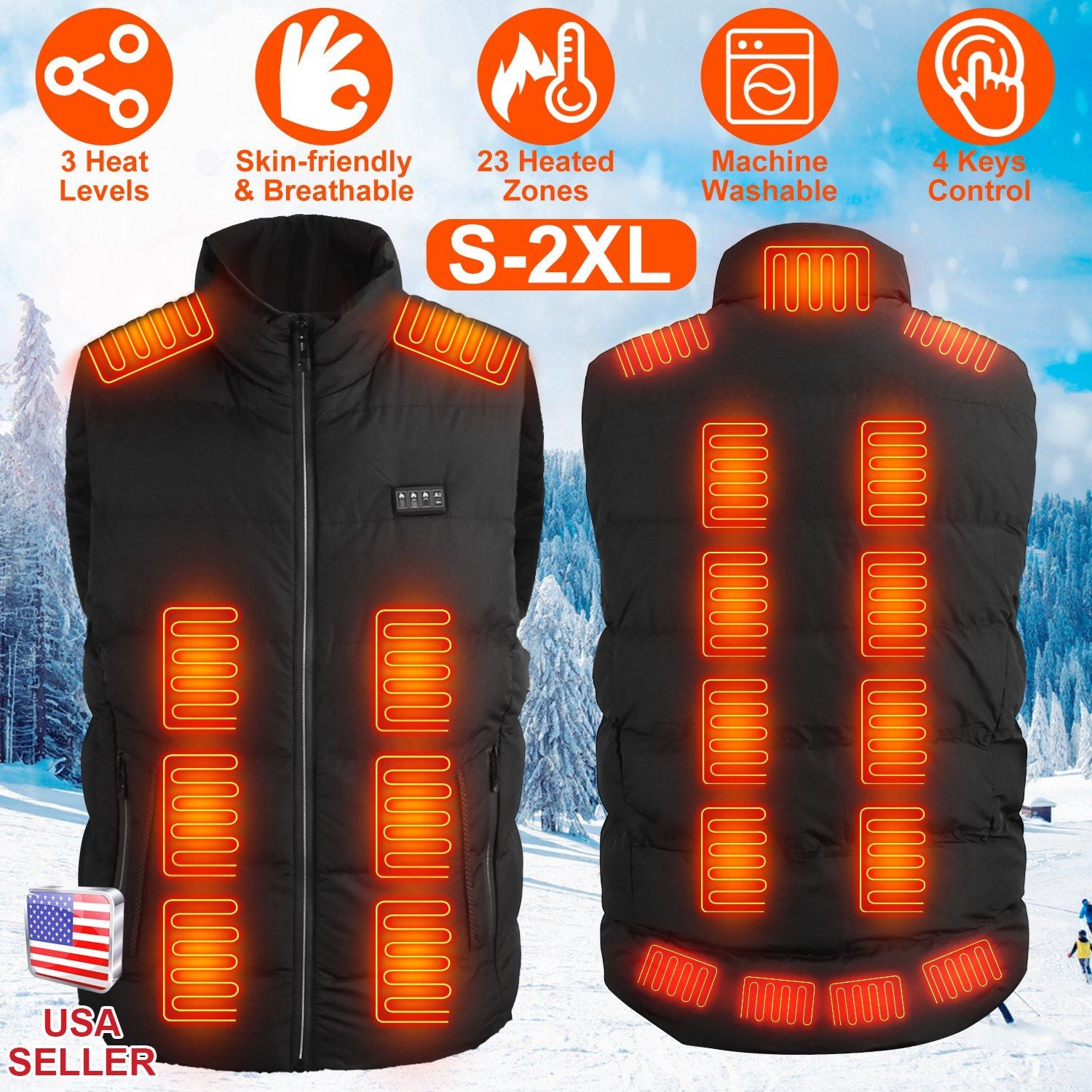 Heated Vest Men/Women with 23 Heating Zones, and 3 Heat Levels