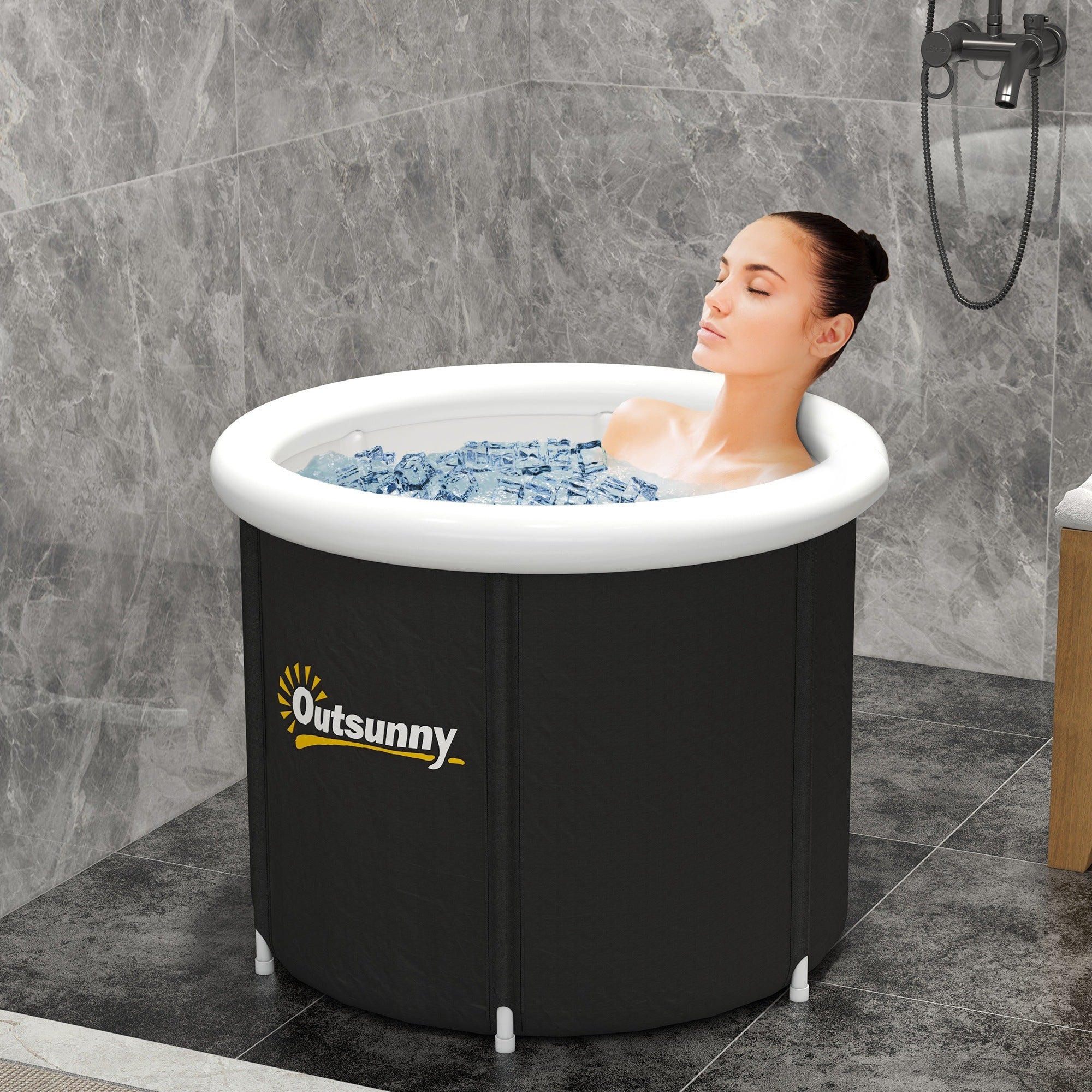 Outsunny Portable Ice Bath Tub, Cold Plunge Tub with Thermo Lid, Cover and Carry Bag - Black