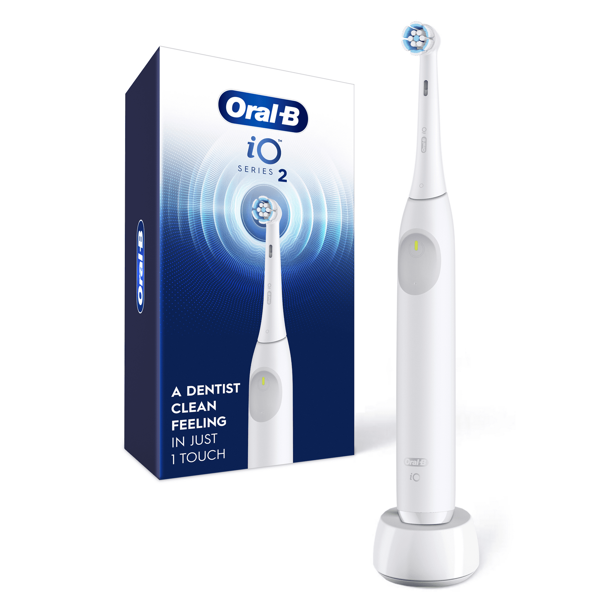 Oral-B iO Series 2 Rechargeable Electric Powered Toothbrush, Pure White with 1 Gentle Care Brush Head - Automatic Pressure Sensor to Protect Gums - 3 Modes - 2 Min Timer