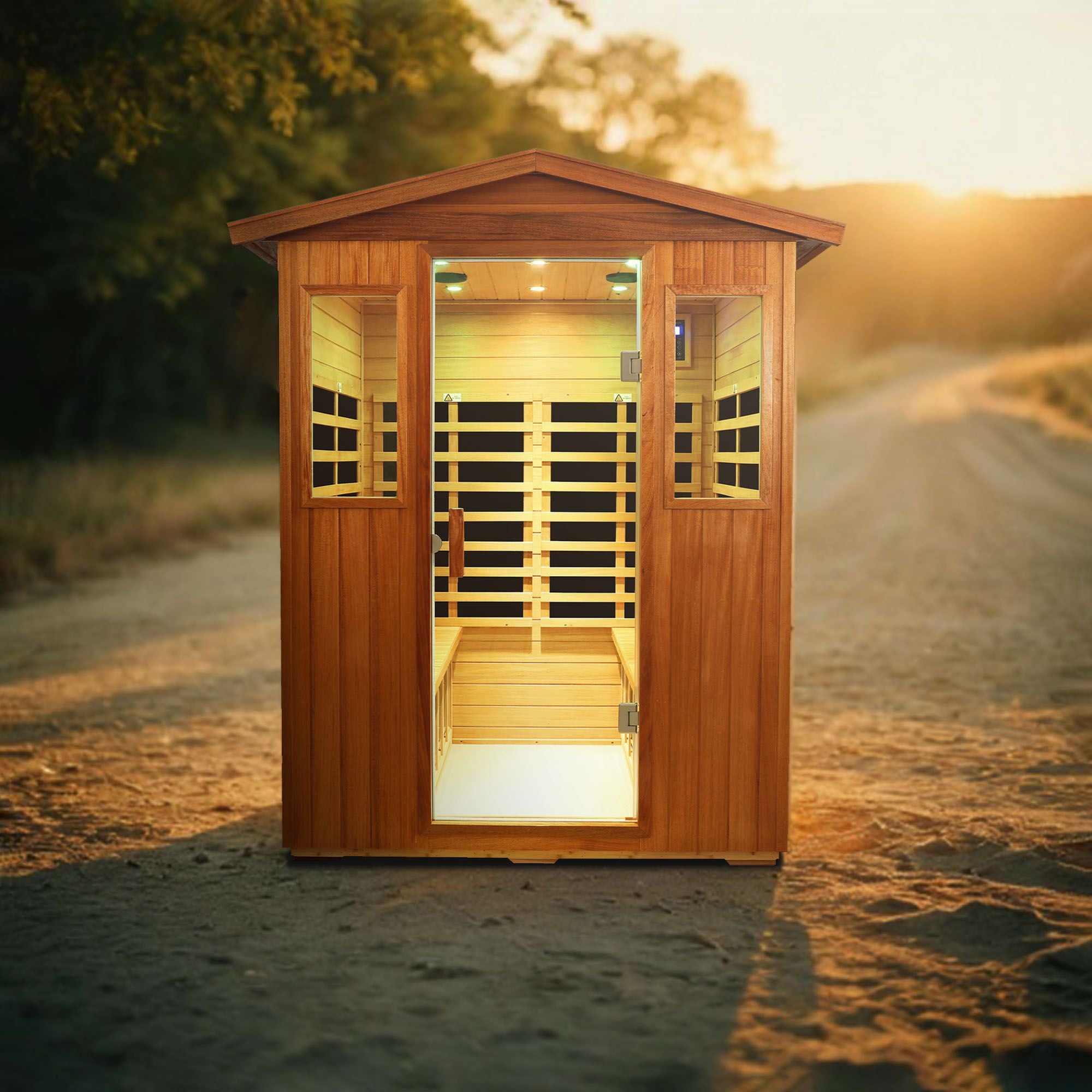 Outdoor Khaya wood four person far infrared sauna room