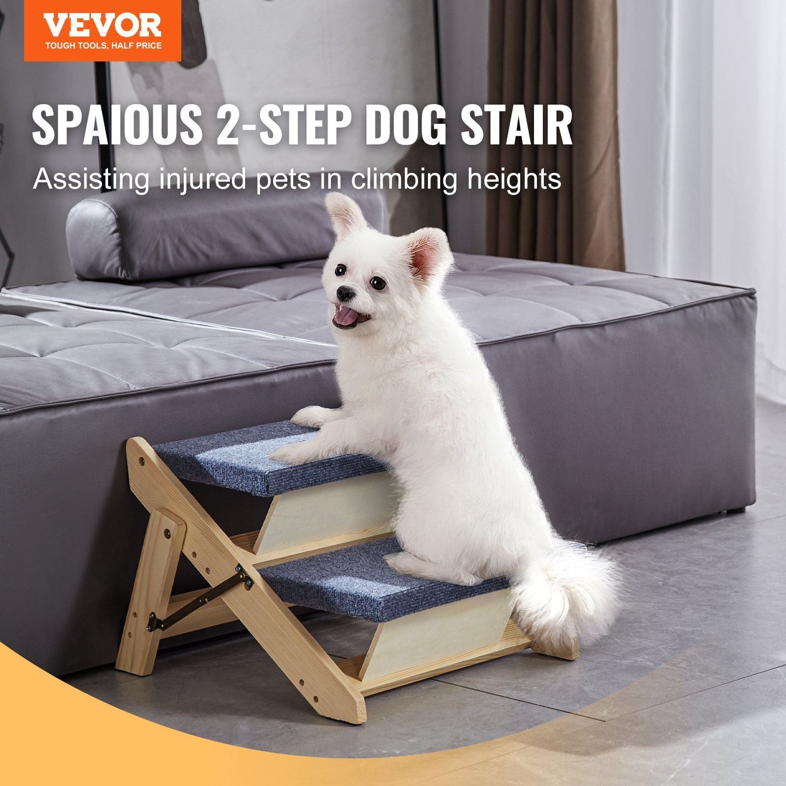 Wooden Pet Stairs/Ramp 2-in-1 Foldable up to 110 lbs