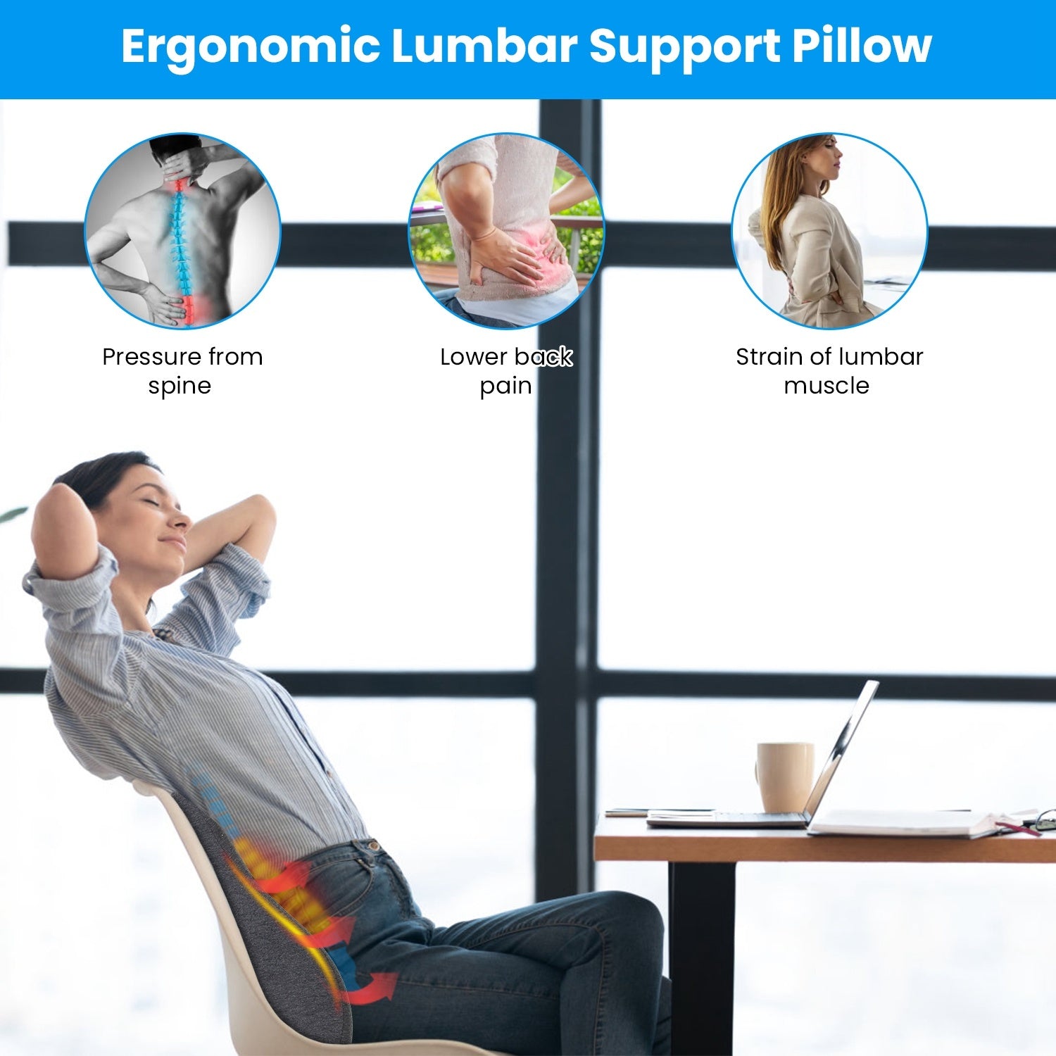 Back Support Cushion With Vibration. Lumbar Support Pillow.