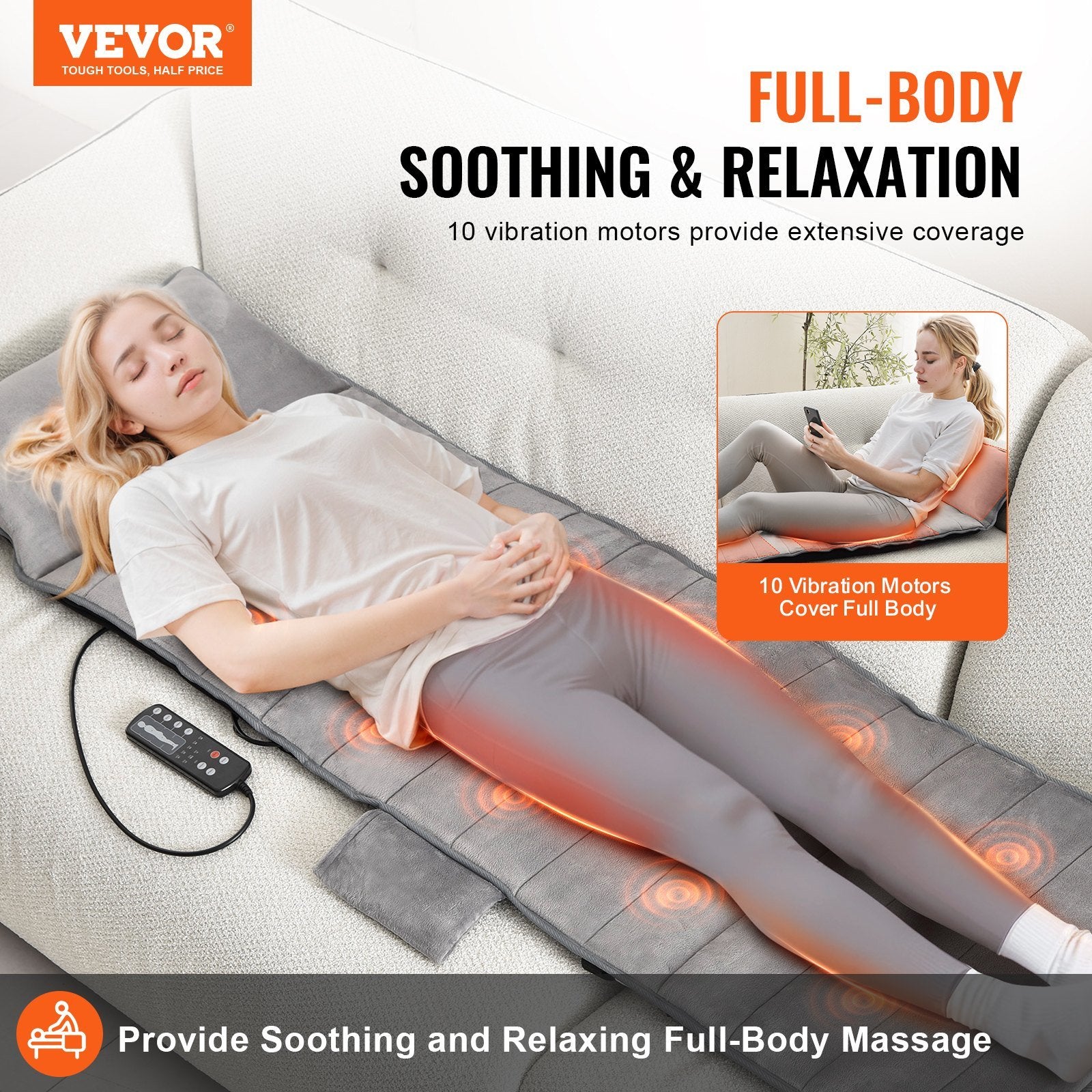 Full-Body Massage Cushion with Heat. 10 Vibration Motor Massage Cushion Pad.