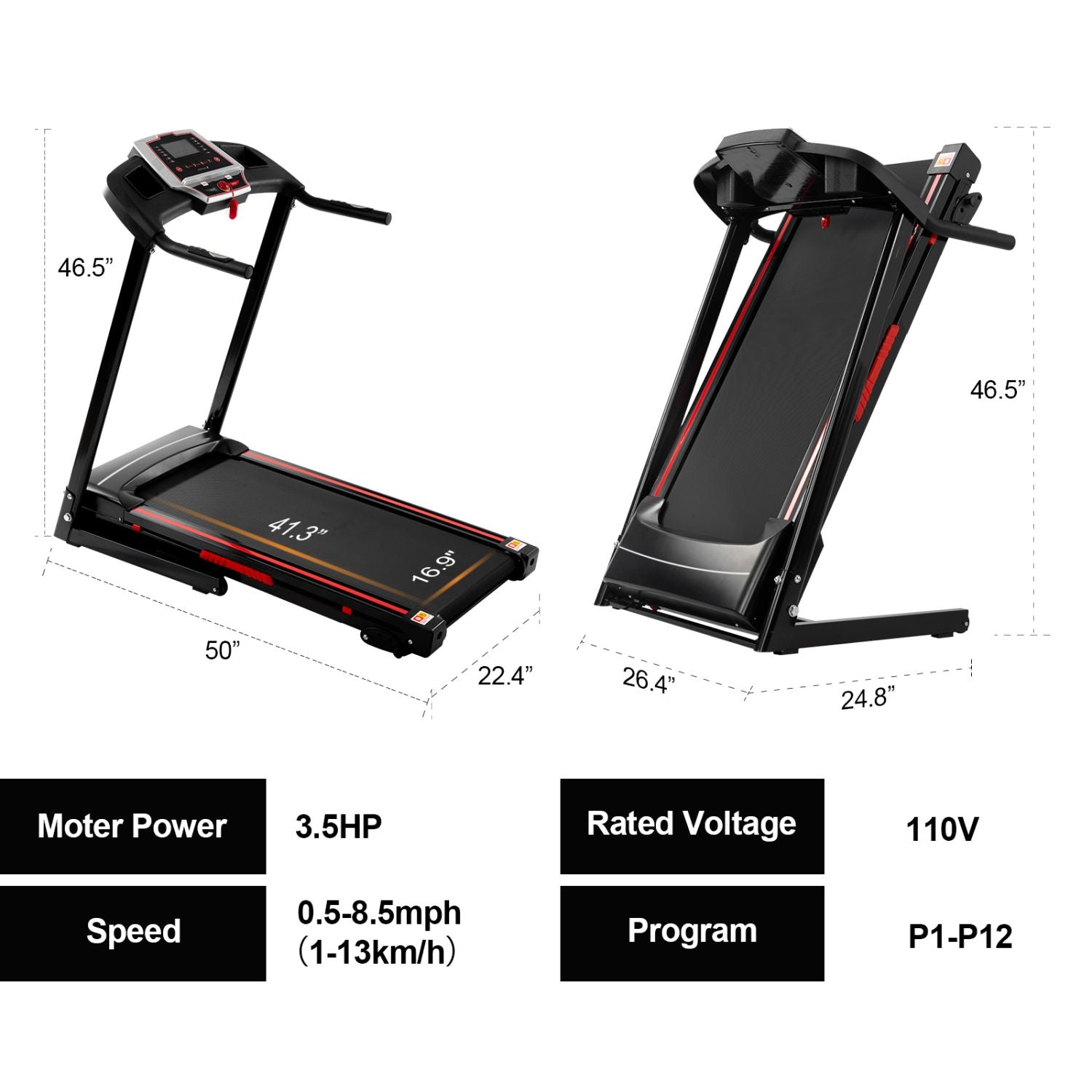 3.5HP Portable Foldable Treadmill