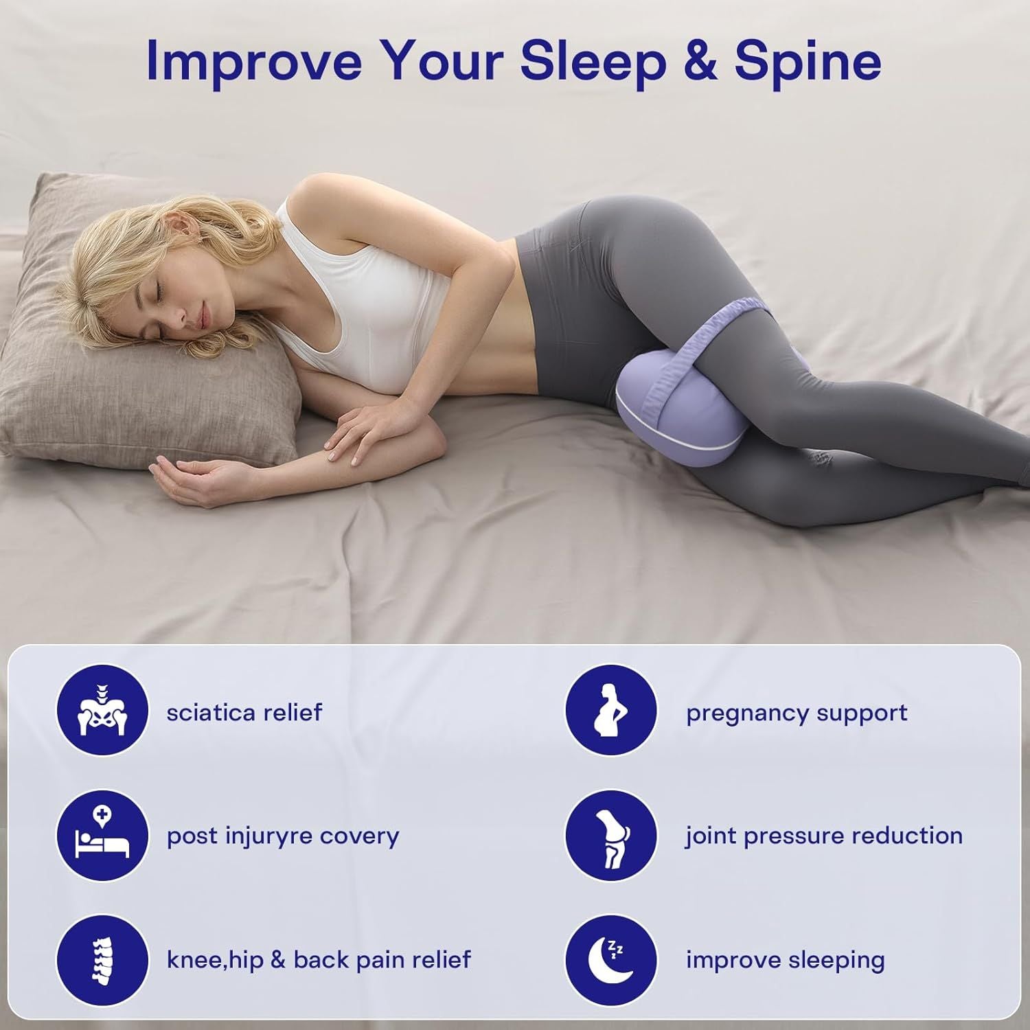 Smooth Spine Alignment / knee Memory Foam Pillow for Back Hip Pain, Spine Aligning, Sciatica, Surgery Recovery, Pregnancy