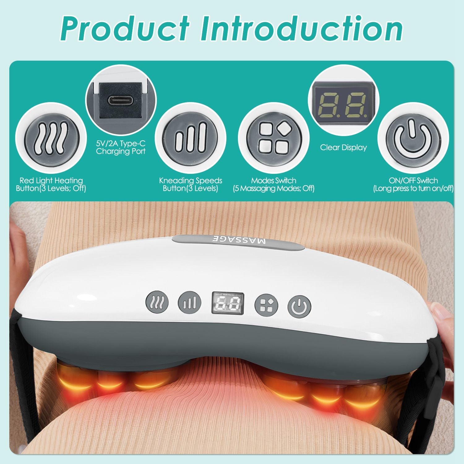 Red Light Heating Abdominal Massager with Real Bian Stone