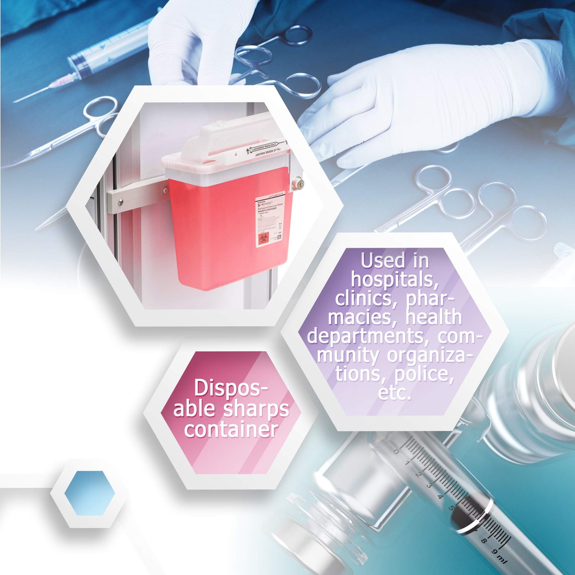 Pack of 5 Plastic Needle Disposal Containers - Biohazard Containers for Home Use