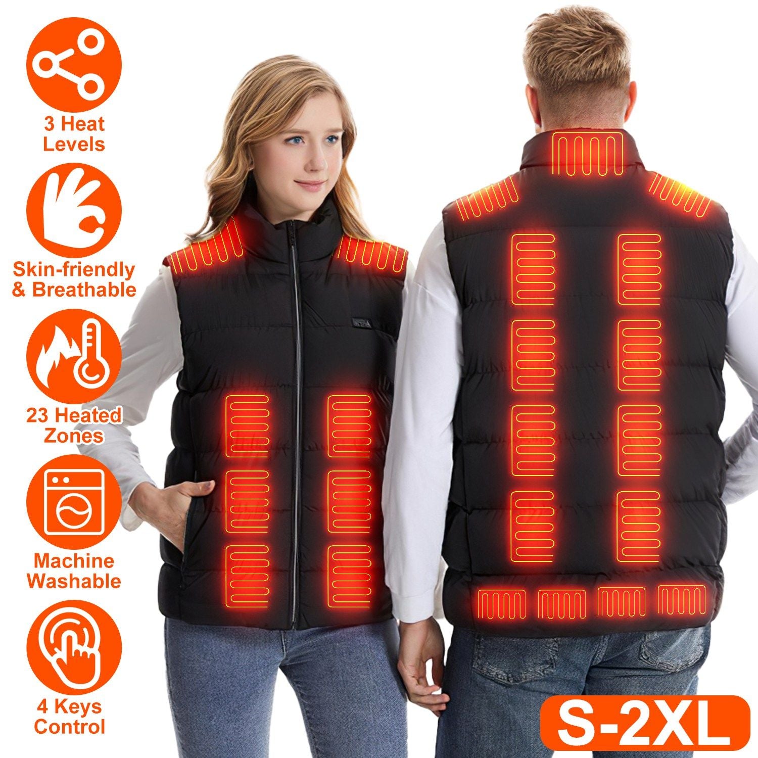 Heated Vest Men/Women with 23 Heating Zones, and 3 Heat Levels