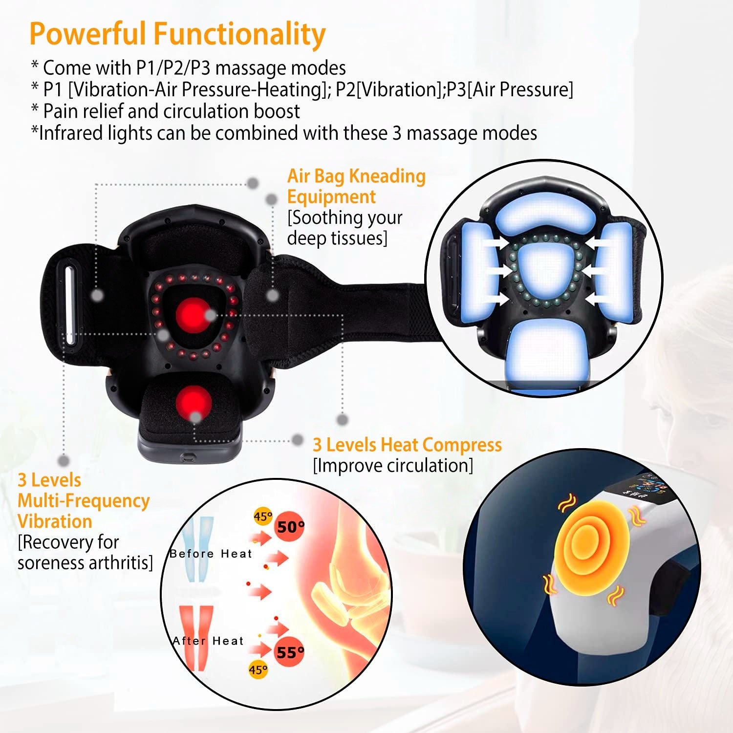 Knee Massager. Infrared Heat Pain Relief Therapy.