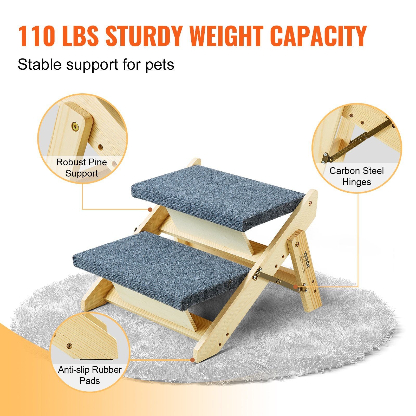 Wooden Pet Stairs/Ramp 2-in-1 Foldable up to 110 lbs