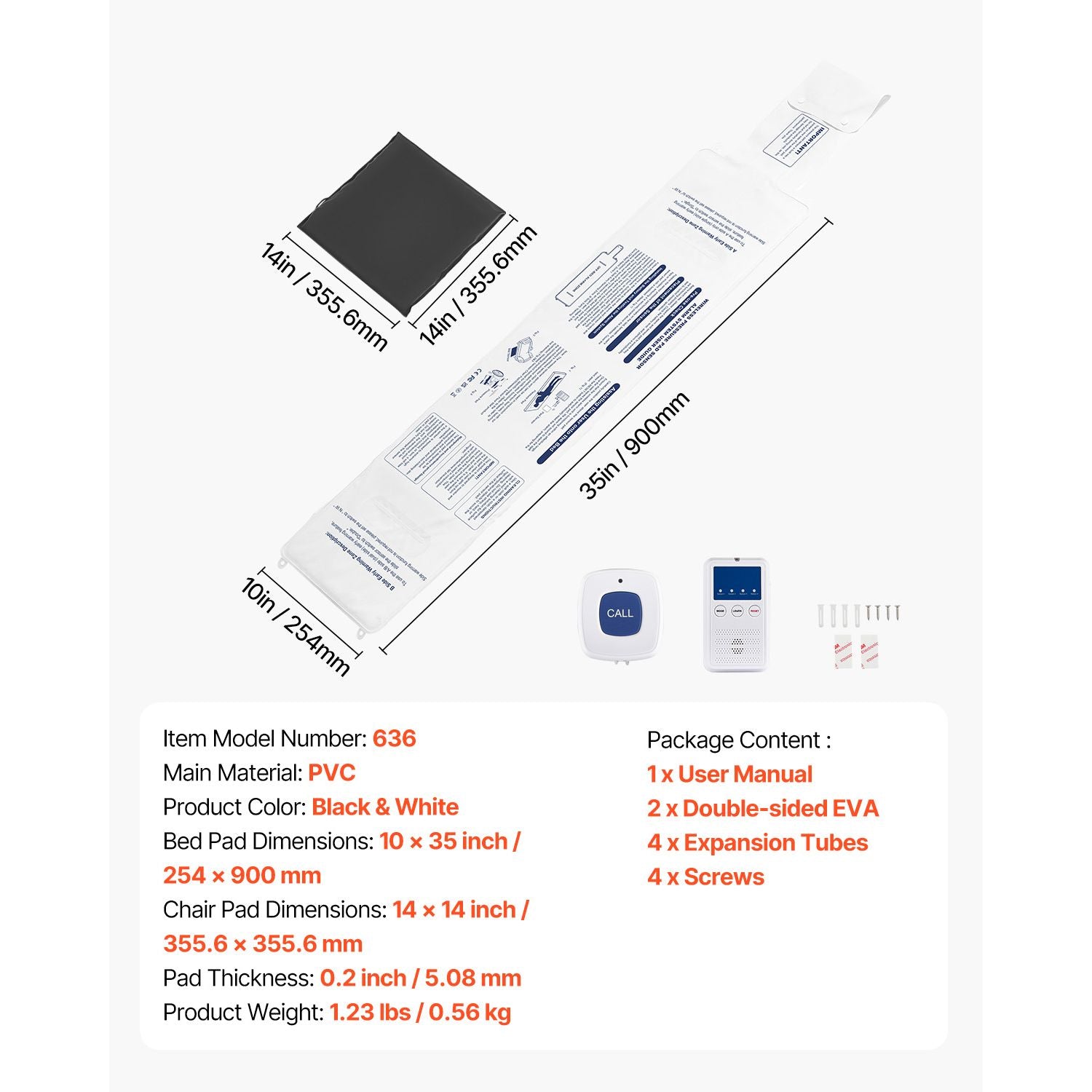 Wireless Bed and Chair Sensor Pad with Call Button & Pager